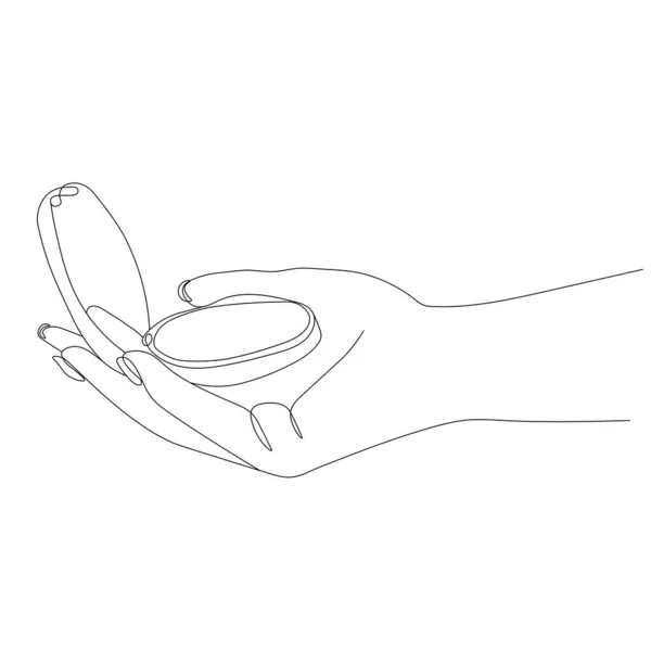 Vackra Kvinnliga Händer Med Puder Puff Isolerad Vit Bakgrund Vektor — Stock vektor
