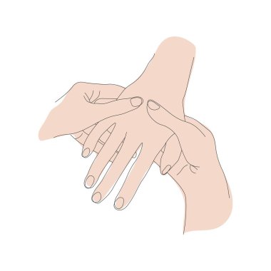 El masajı lineart, vücut renkleri görüntüsü el masajının temel hareketleri, el ve vücut sağlığı, masaj yoluyla kadınların ellerine bakım kavramı.