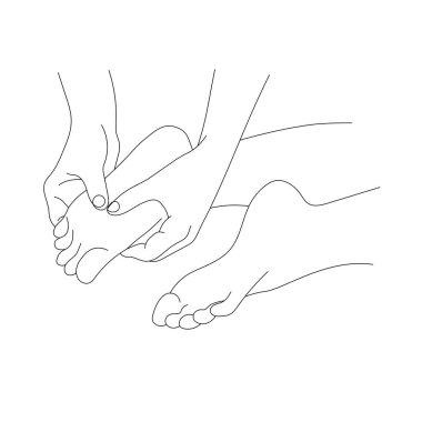 Ayak masajı sırasında kontur hareketleri, temel ayak masajı hareketleri, ayak sağlığı için spa tedavilerinin vektör çizimi