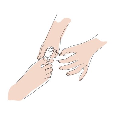 Ojeli oje, pedikür süreci. Tırnak fırçası, oje. Spa güzellik pedikür tedavileri. Manikürcüde ayak tırnağı bakımı