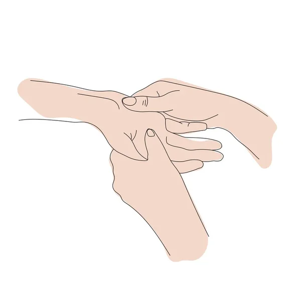 Hand Massage Lineart Färg Bild Kroppsfärger Grundläggande Rörelser Hand Massage — Stock vektor