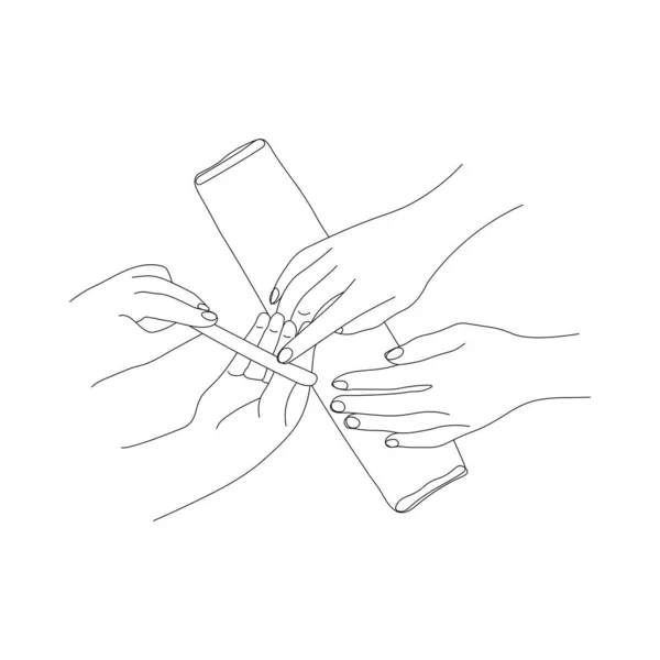 指甲护理在美甲沙龙 指甲修整过程中 指甲刷指甲油锯子温泉美容疗法 — 图库矢量图片