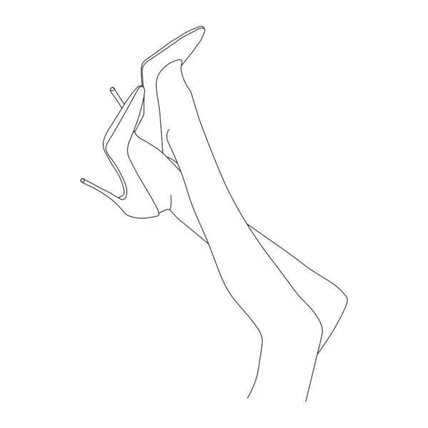 Attraktive Erotische Beine Roten Schuhen Kontur Schöner Weiblicher Beine High — Stockvektor