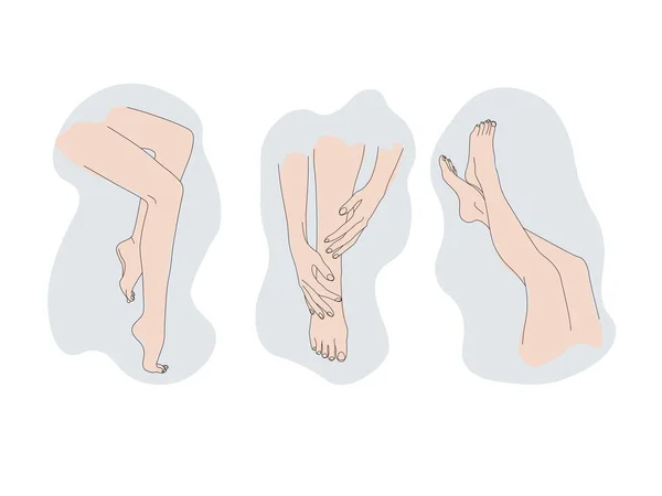 一套优雅的女足 足部护理的概念 广告温泉治疗用美丽的女腿 — 图库矢量图片