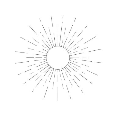 Beyaz arka planda parlak güneş, minimalist dövme için güneş eskizi.