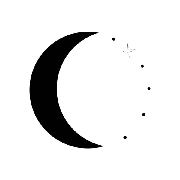 Luna Blanca Negra Con Estrellas Sobre Fondo Blanco Boceto Luna — Vector de stock