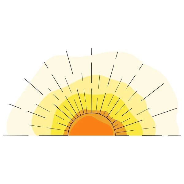 Полусолнце Закате Белом Фоне Минималистичный Стилизованный Эскиз Половиной Желтого Солнца — стоковый вектор