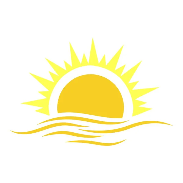Закат Водном Векторе Белом Фоне Минималистичный Стилизованный Эскиз Желтого Солнца — стоковый вектор