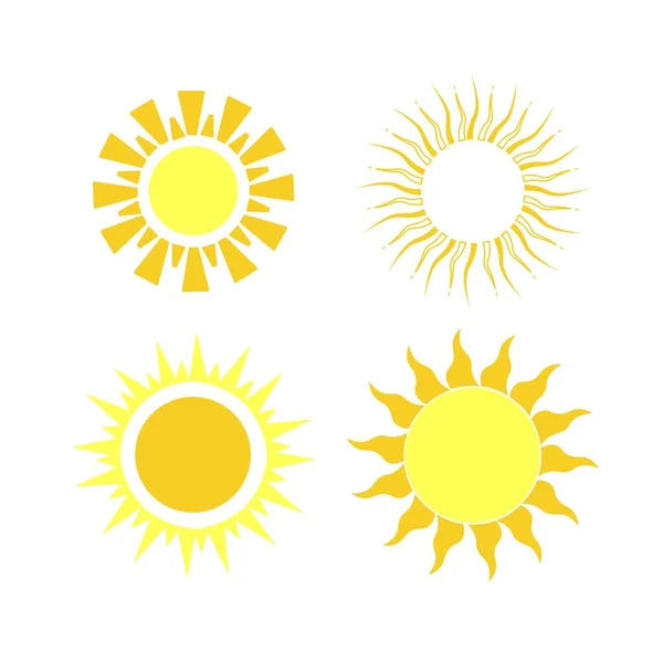Souprava Vektoru Sluncí Bílém Pozadí Minimalistický Stylizovaný Náčrt Žlutého Slunce — Stockový vektor