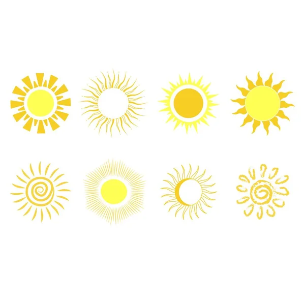 Zestaw Wektora Słońca Białym Tle Minimalistyczny Stylizowany Szkic Żółtego Słońca — Wektor stockowy