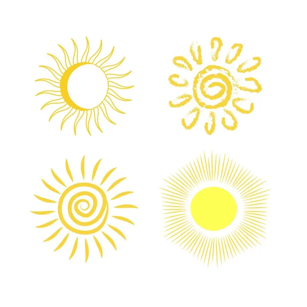 Sonnen Vektorsatz Auf Weißem Hintergrund Minimalistisch Stilisierte Skizze Der Gelben — Stockvektor