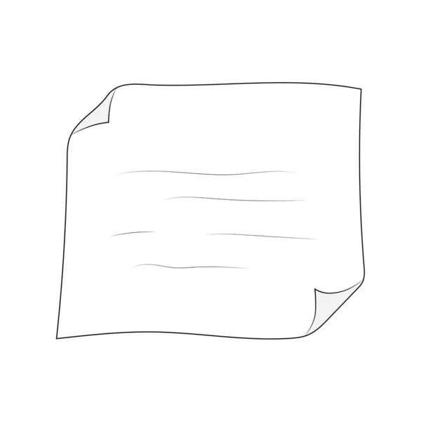 Ένα Φύλλο Χαρτί Λυγισμένη Γωνία Λευκό Χαρτί Γραφής Στυλ Κινουμένων — Διανυσματικό Αρχείο