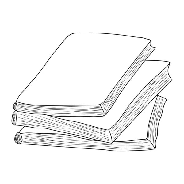 Stack Books Line Art Black White Stack Books Coloring Template — Stock vektor