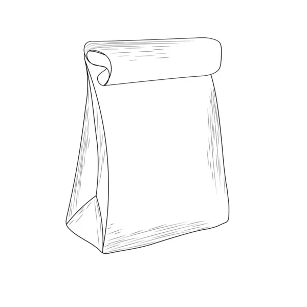 Paper Lunch Bag Outline Drawing Paper Bag Coloring — 스톡 벡터