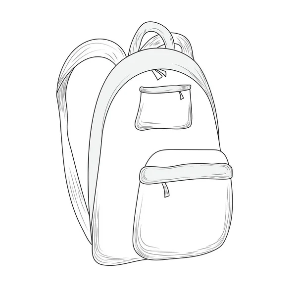 School Backpack Line Art Black White Kids Travel Backpack Coloring — Archivo Imágenes Vectoriales