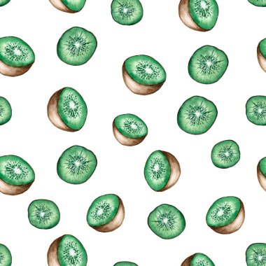 Beyaz arka planda izole edilmiş sulu kivi meyvesi deseni sulu yeşil kivi meyvesi, sağlıklı beslenme kavramı..