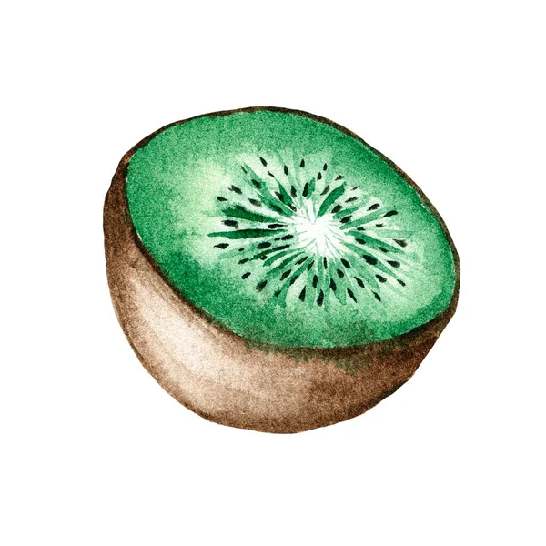 Aquarell Saftige Halbe Kiwi Für Design Isoliert Auf Weißem Hintergrund — Stockfoto