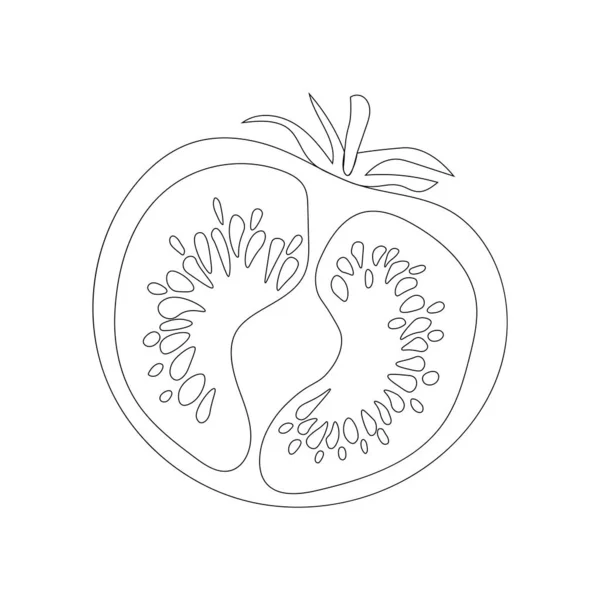 Polovina Rajčatový Plátek Obrys Kresleném Stylu — Stockový vektor