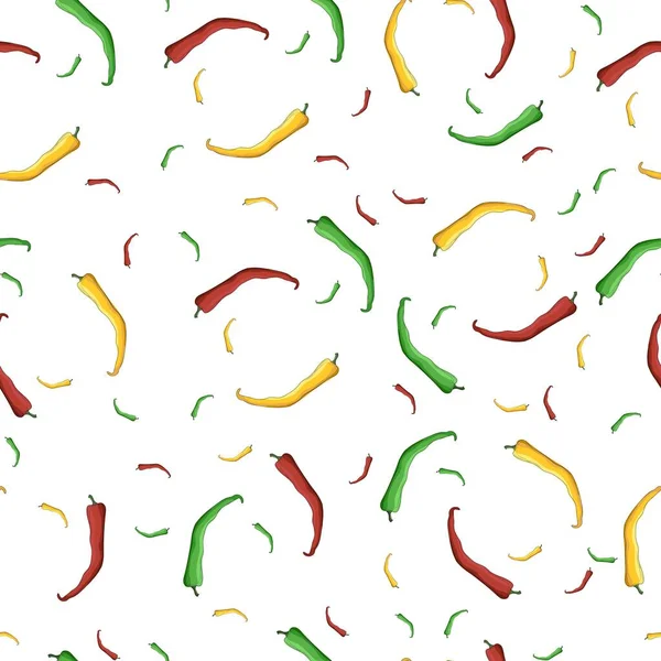 Hot Chili Naadloos Patroon Witte Achtergrond Geel Rood Groen Hete — Stockvector