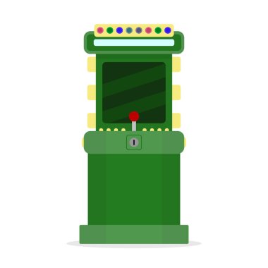 Sokak parkı eğlencesi için oyun makinesi, oyun konsolu vektörü. Atari makinesi oyunu, joystick elektronik kumanda, eğlence ekranı