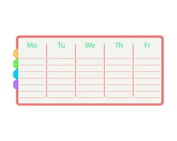 每周计划模板 矢量提醒办公室空白 教育平面设计孤立 记事本备忘录模板文具插图 — 图库矢量图片
