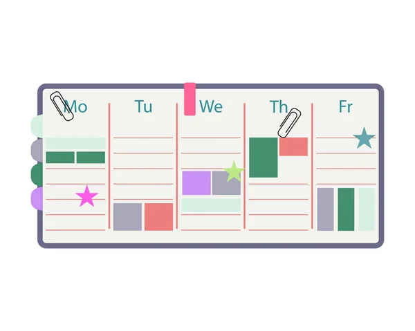 毎週のタスク およびリストを行うためのスケジュールとプランナーテンプレート 毎週の空白のメモ 印刷可能なスケジュール 表のカレンダー ビジネスのためのノートブック ジャーナルレイアウト ベクトル図 — ストックベクタ