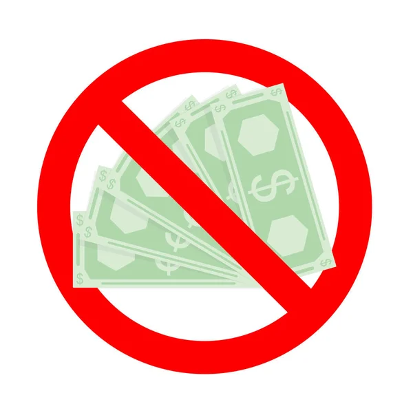 Fan Dinero Efectivo Dólares Cruzados Por Prohibición Letreros Rojos Denegación — Vector de stock