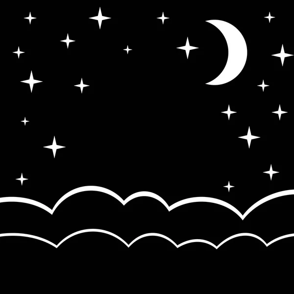 Noční Obloha Hvězdami Měsícem Černobílý Monochromatický Styl Rozložení Papíru Dětské — Stockový vektor