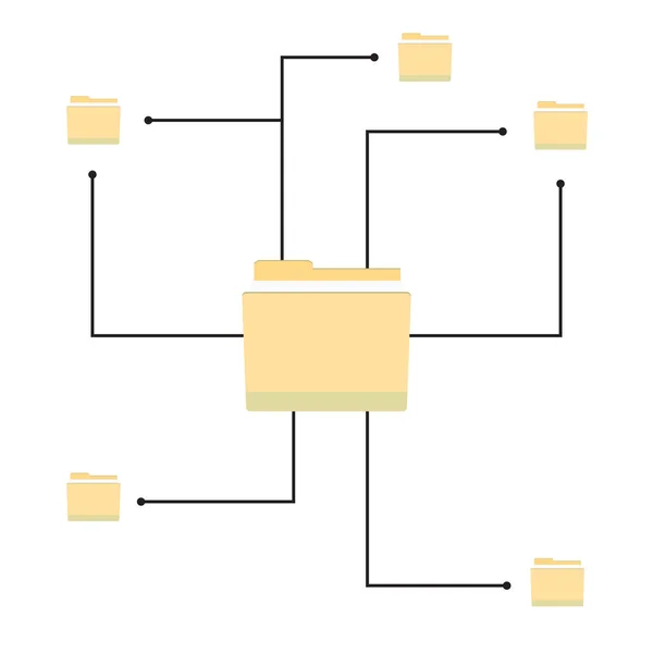 ワーククラウドネットワーク ドキュメントフロー 同期チャート ベクトル図ドキュメントネットワークグラフ ビジネス構造接続フォルダ フローデータローカルイラスト — ストックベクタ