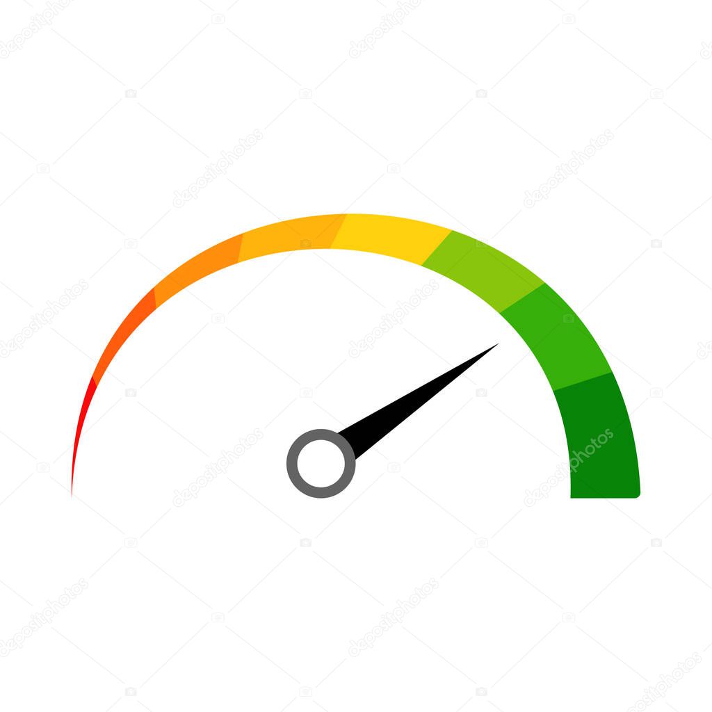 Index instrument to measure admeasure rating vector. Satisfaction admeasure infographic, full meter, score credit icon, good rate of solvency illustration