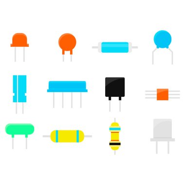 Yarı iletken çip, elektrik devresi için transistör direnci. Vektör, çizim. Bilgisayar bilimi, bir masaüstü bilgisayarı, anakart, bilgisayar makro devresi, aygıt detayları