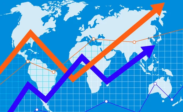 Świat Wzrost Gospodarczy Strzałka Górę Trendu Rynek Byków Globalny Rozwój — Wektor stockowy