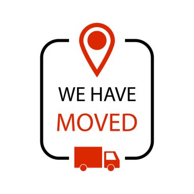 Delivery cargo company to office and house relocation. Vector cargo office move, home change location service, illustration pointer banner