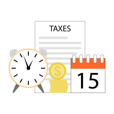 Taxes time, business concept date of pay tax. Vector deadline pay in budget, income and profit month report, analysis of revenue and earning, tax day concept illustration