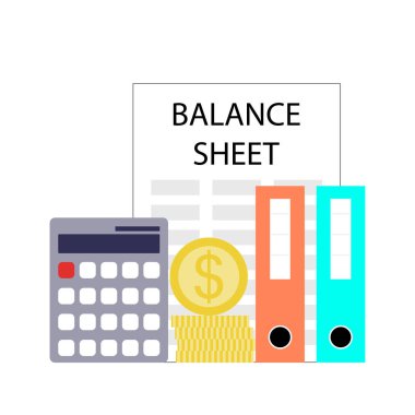 Balance sheet concept, bookkeeping and audit business. Vector financial bookkeeping, audit of sheet report, company document statistics after calculation illustration
