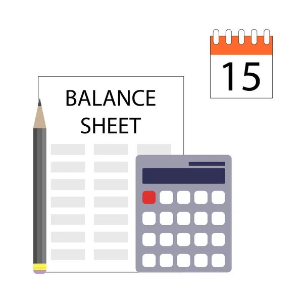 Balance Sheet Concept Calculation Budget Planning Vector Illustration Financial Accounting — Vettoriale Stock
