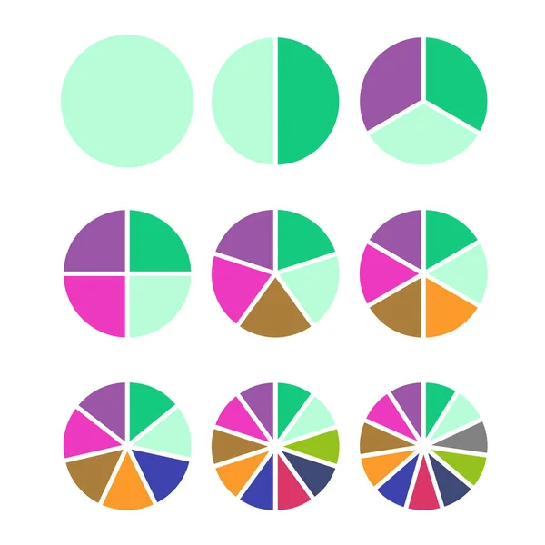 Turta grafikleri, bölüm, iş raporu için bilgi şablonu. Vektör çizimi. Turta ögesi sunumu, iş diyagramı seti, dairesel veri, adım döngüsü planı, soyut grafik kısım