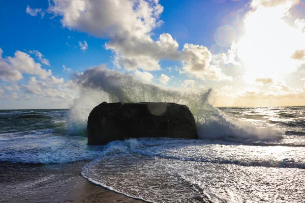 Nordische Natur Die Nordsee Mit Wellen Wellengang Eines Bunkers Und — Stockfoto