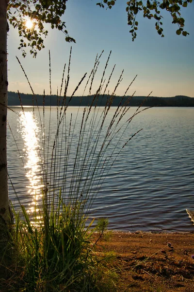 Belo Pôr Sol Sol Refletido Lago — Fotografia de Stock