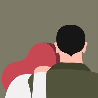 Standart olmayan bir renk paletinde sarılan iki kişinin son derece stilize edilmiş vektör betimlemesi. İllüstrasyon, Sevgililer Günü veya Uluslararası Sarılma Günü için kartpostal olarak kullanılabilir..