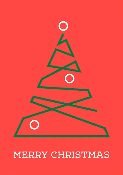 Noel ve yeni yıl için ultra minimalist lakonik tebrik kartı vektörü. Kırmızı arka planda izole edilmiş çok şık bir Noel ağacı. Az, çoktur. Kartpostallar için kullanışlı, logo, tasarım, yazdırma