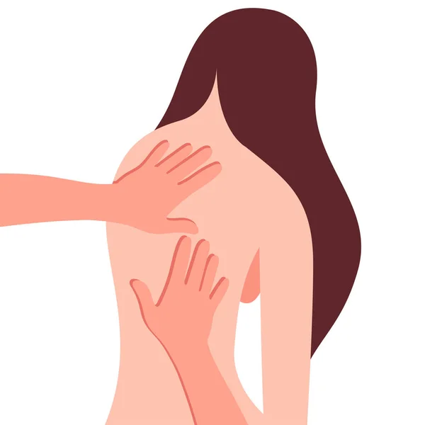 Vector Illustration Woman Sitting Her Back Hands Masseur Giving Her — Stock Vector