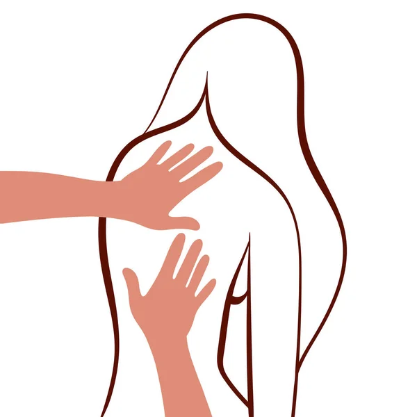 Vector Illustration Woman Sitting Her Back Hands Masseur Giving Her — Stock Vector