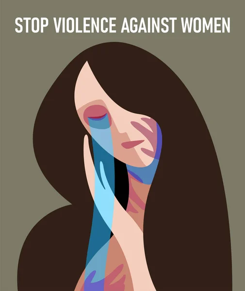 家庭暴力受害者的病媒社会海报 一个哭哭啼啼的女人 脸上和身体上都有殴打 黑眼圈和手掌的痕迹 制止对妇女的暴力行为 网页横幅 — 图库矢量图片