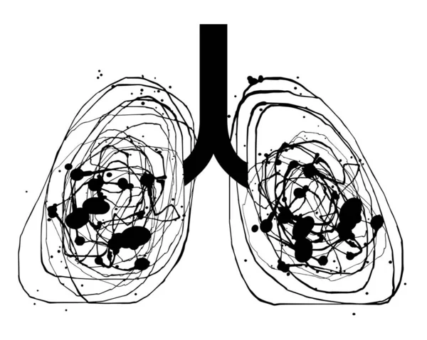 Sylwetka Wektorowa Chorego Ludzkiego Płuca Wykonana Bryzgów Farby Bazgrołów Zakażone — Wektor stockowy