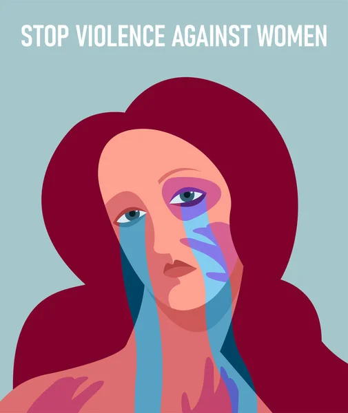 Vektorový Sociální Plakát Oběti Domácího Násilí Plačící Žena Stopami Bití — Stockový vektor