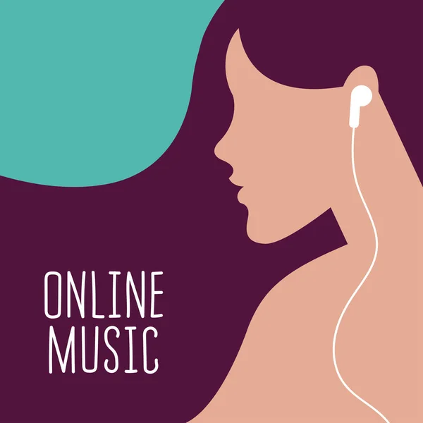 Vector Illustration Girl Earphones Her Ears Listening Online Music Trendy — Stock Vector