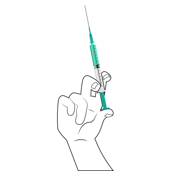 Immagine Vettoriale Della Siringa Tenuta Mano Del Medico Con Vaccino — Vettoriale Stock