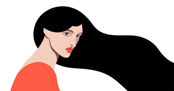 Vektor Illustration Elegant Vacker Kvinna Med Flödande Hår Vackra Läppar — Stock vektor