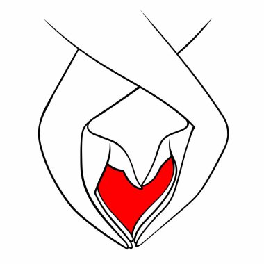 Aşk teması üzerine vektör çizgisi çizimi. İki aşık kalp şeklinde kollarını kavuştururlar. Sevgililer günü kartı olarak kullanışlı, aşk itiraf kartı, baskı, logo, web ve grafik tasarım için.